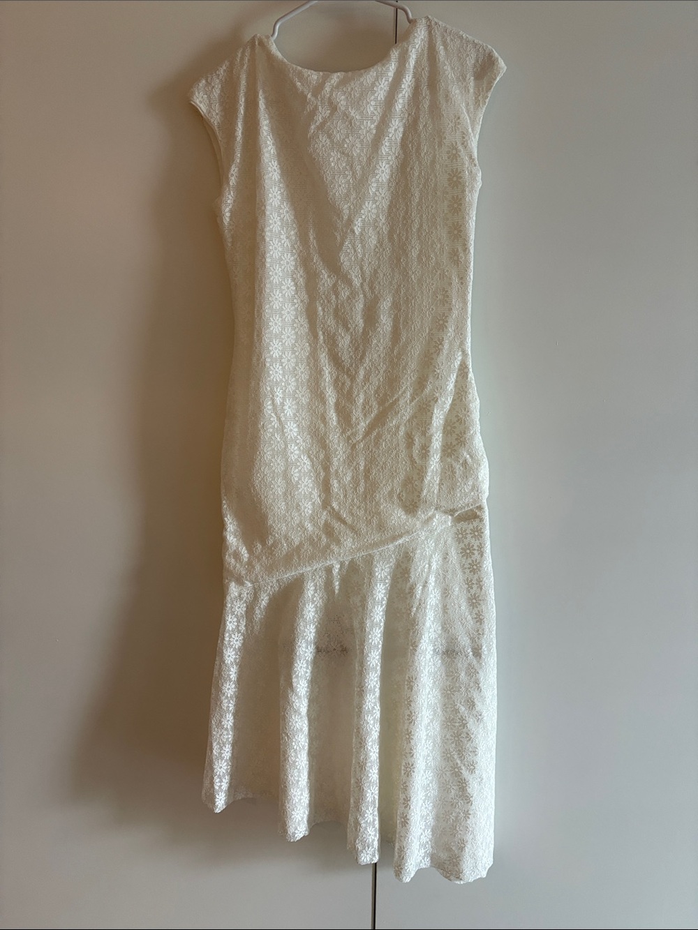 Peppermayo Ivory low back Asymmetrical Lace Midi Dress